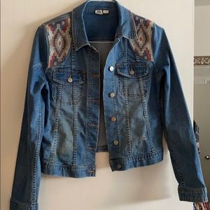 Roxy Denim Jacket Size Medium with Aztec Detail